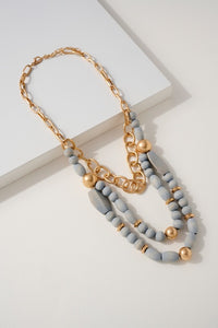 Blue Grey Wood Bead Necklace
