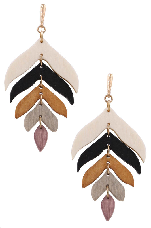 Wood Leaf Drop Earrings (Multi)