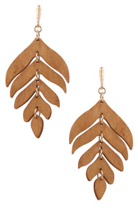 Wood Leaf Drop Earrings (Brown)