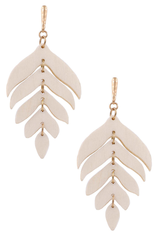 Wood Leaf Drop Earrings (Ivory)
