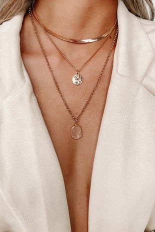 Clear Stone Gold Multi Chain Necklace