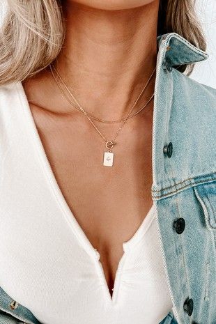 Gold Tag Charm Necklace