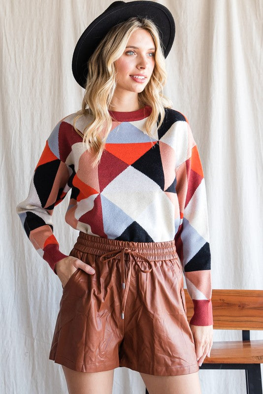 Rust Mix Geo Sweater