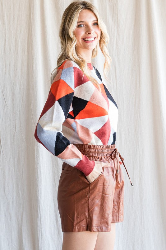 Rust Mix Geo Sweater