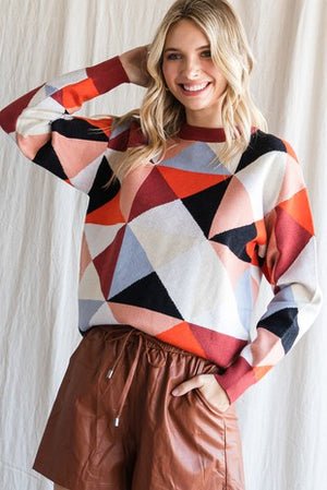Rust Mix Geo Sweater