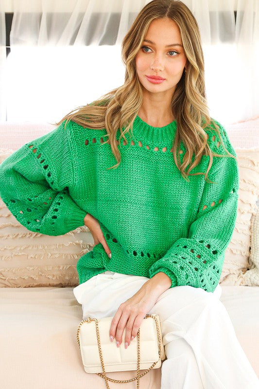 Balloon Sleeve Knit Sweater (Green)
