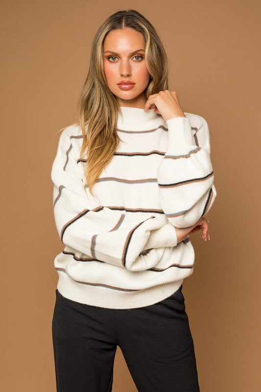 Mock Neck Stripe Sweater