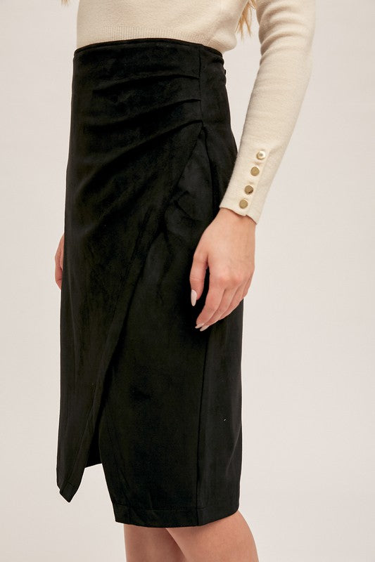 Black Suede Wrap Skirt