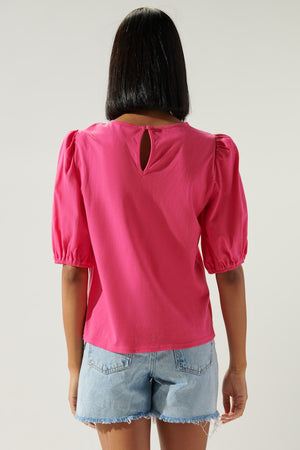 Fuchsia Puff Sleeve Blouse
