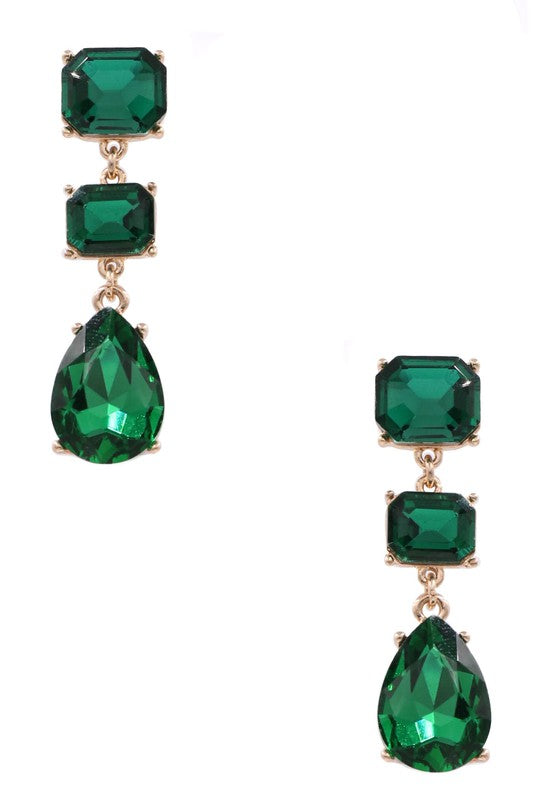 Glass Jewel Drop Earrings(Green)