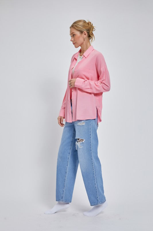 Pink Oversized Button Down