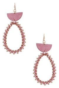 Wood Bead Teardrop Earrings (Pink)