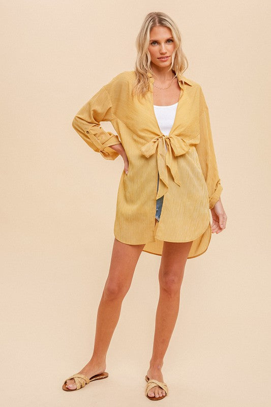 Tie Front Long Blouse