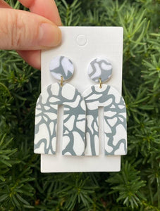 Grey White Crackle Acrylic Arch Statement Earrings