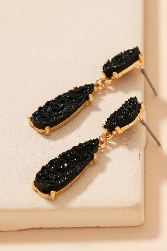 Druzy Teardrop Earrings (Black)