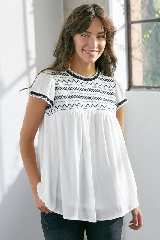 Embroidered Yoke Blouse