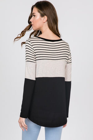 Black Stripe Color Block Top - T940