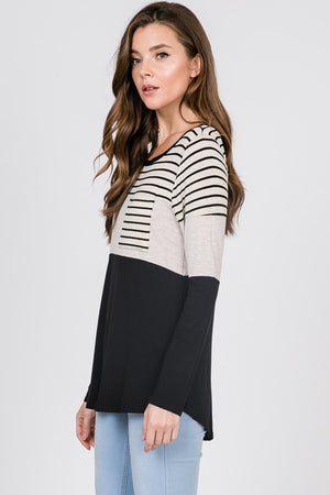 Black Stripe Color Block Top - T940