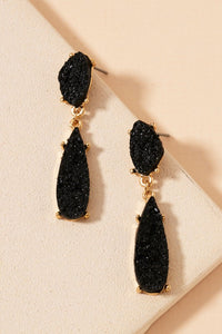 Druzy Teardrop Earrings (Black)