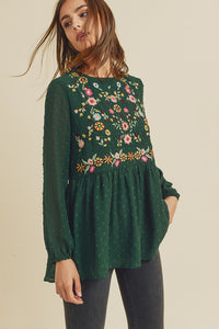 Hunter Green Embroidery Top