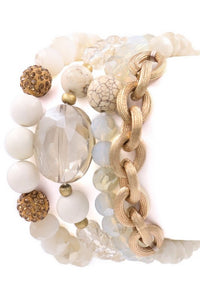 White Glass Stone Bracelet Set