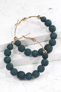 Beaded Hoop Earrings (Teal)