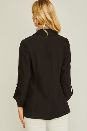 Black 3/4 Sleeve Woven Blazer