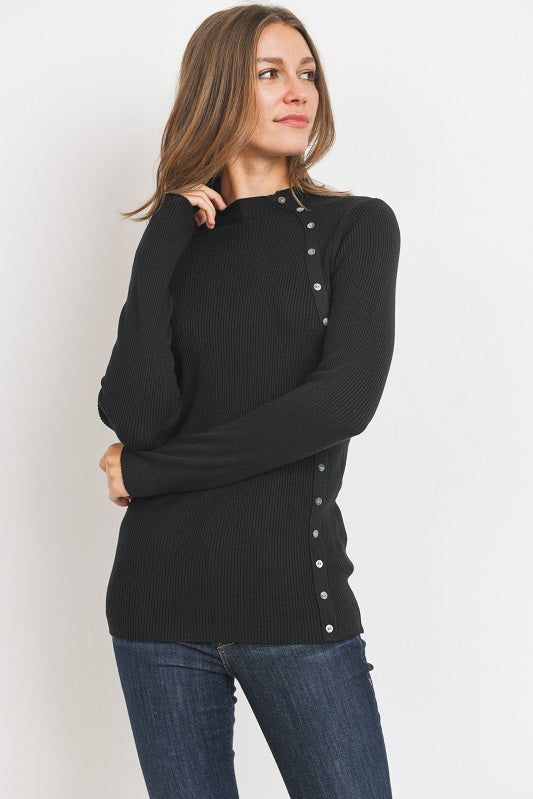 Black Side Button Sweater