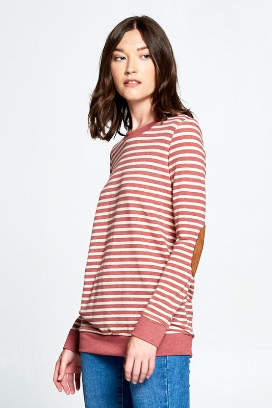 Burgundy Striped French Terry Sweater