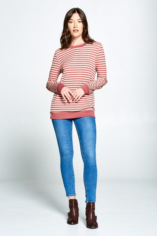 Burgundy Striped French Terry Sweater