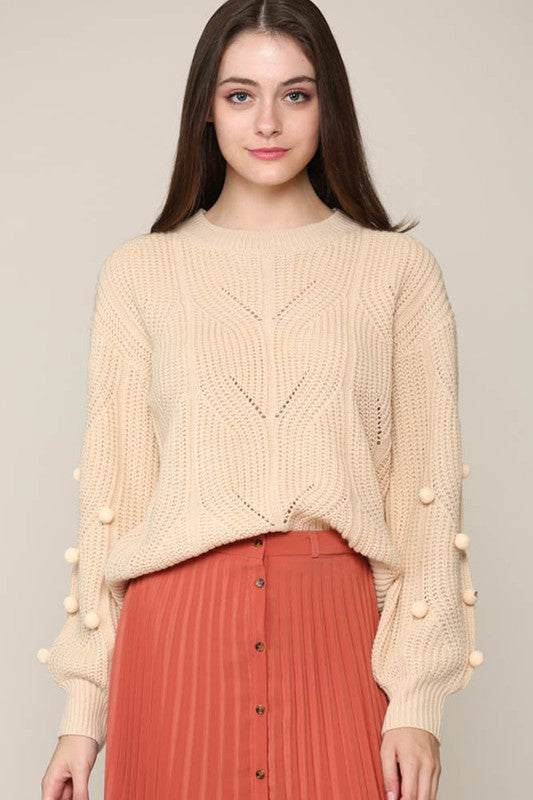 Pom Pom Cable Sweater- T1026