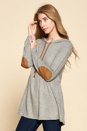 Grey Ribbed Hoodie w/Elbow Patches