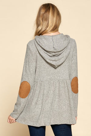 Grey Ribbed Hoodie w/Elbow Patches