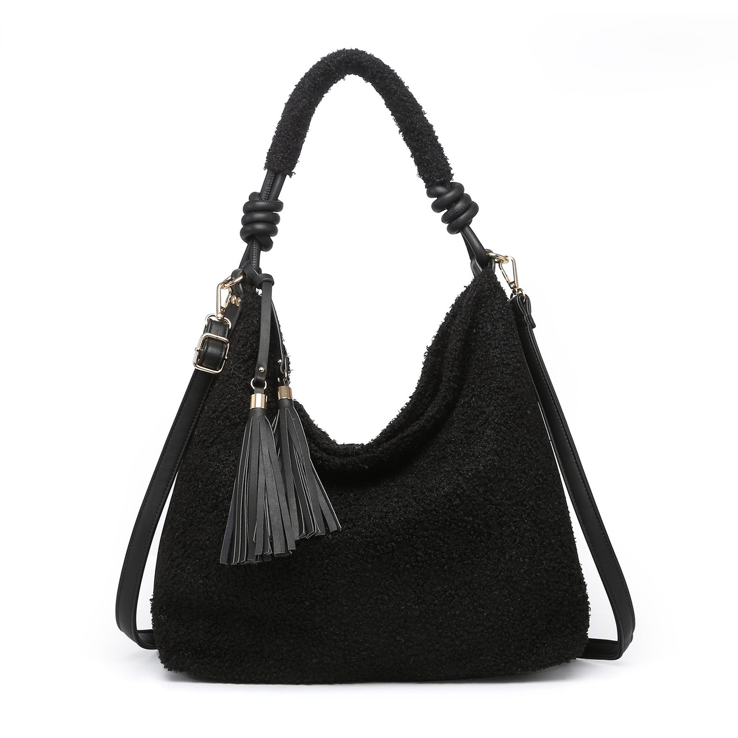 Bea Fuzzy Hobo Tote(Black)