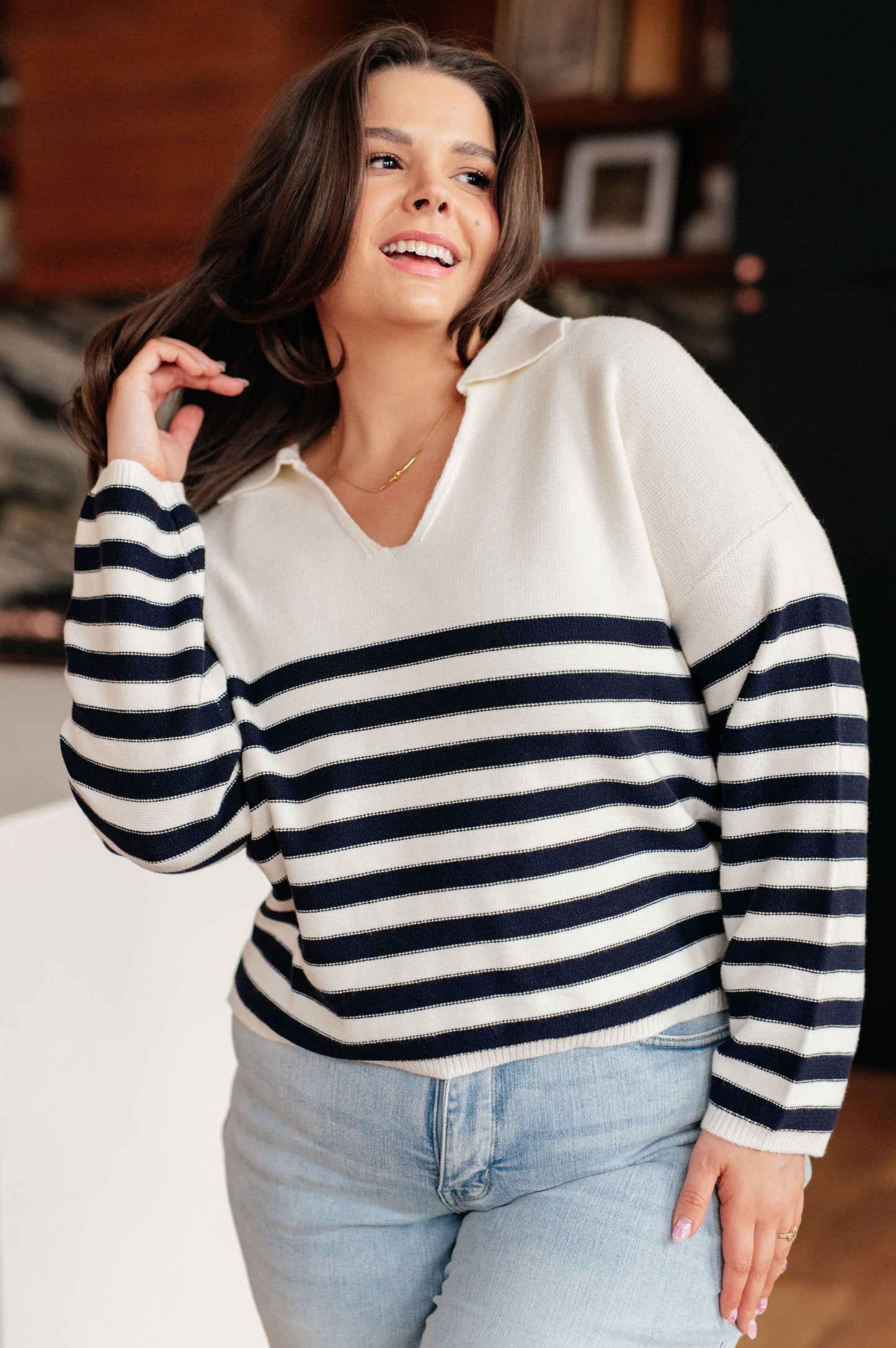 Memorable Moments Striped Sweater in White