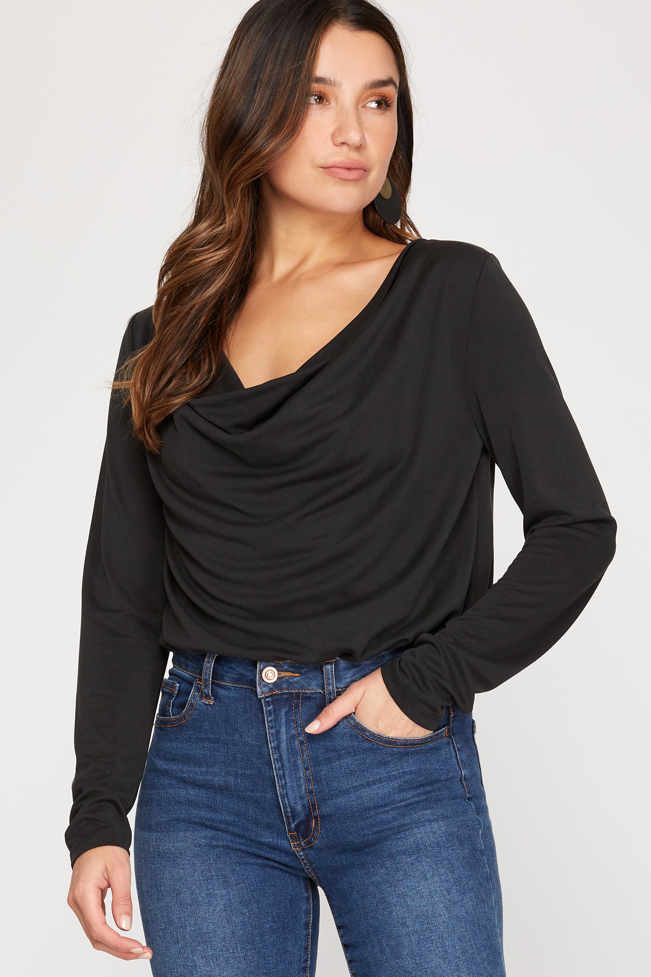 Black Cowl Neck Bodysuit