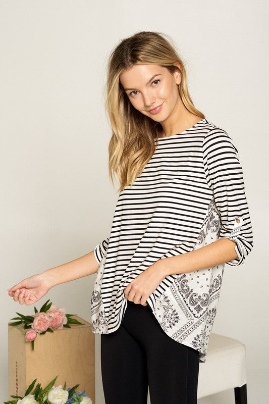 White Stripe Print Back Top