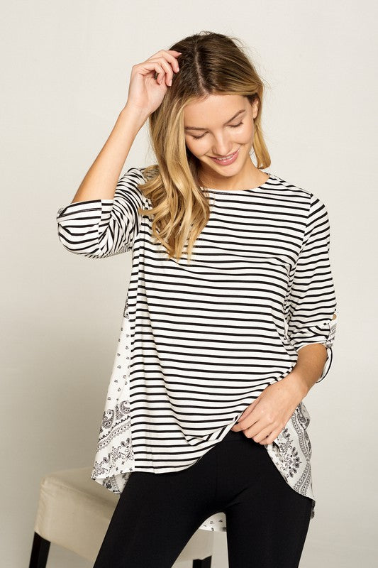 White Stripe Print Back Top