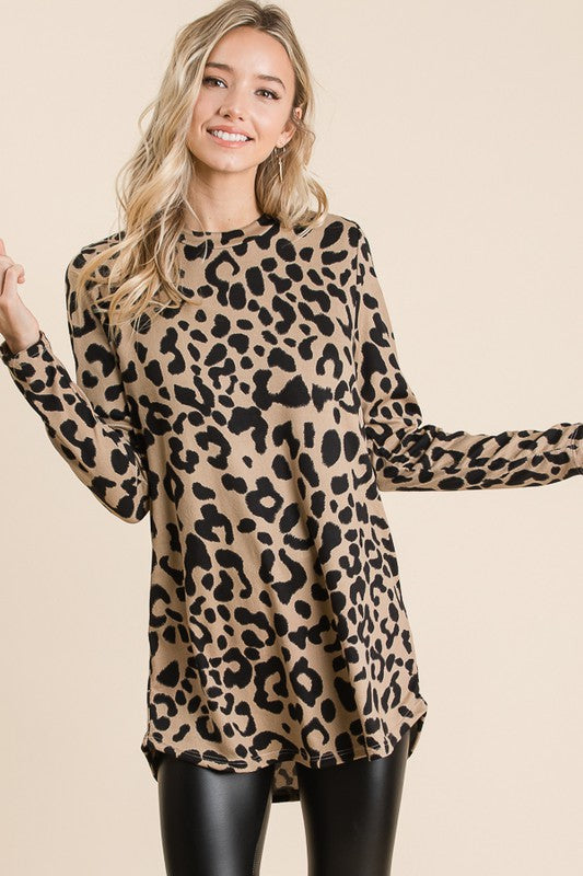 Taupe Animal Print Top