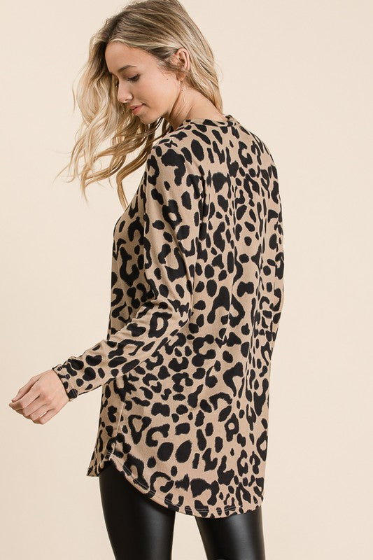 Taupe Animal Print Top