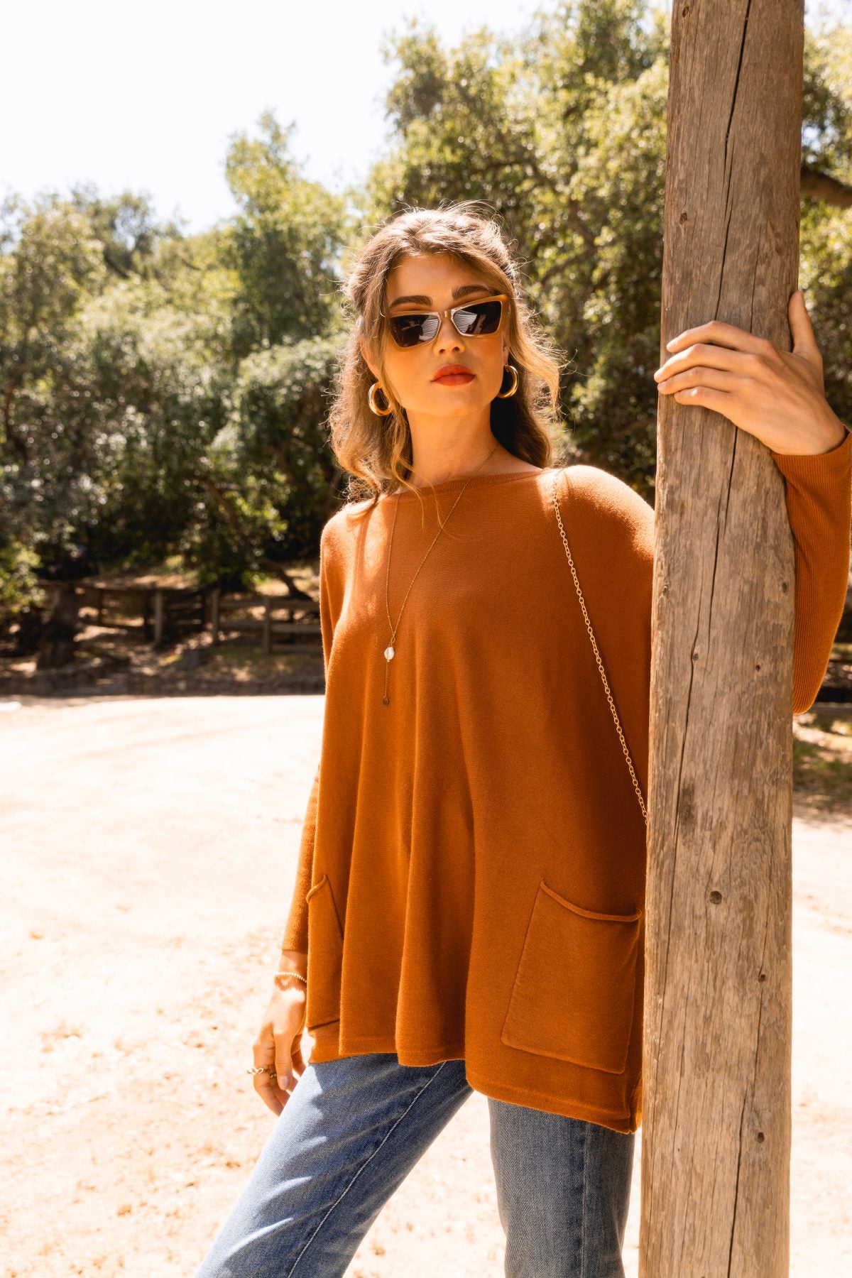 Brown Oversize Pocket Sweater