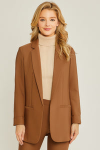 Woven Long Sleeve Blazer(Brown)