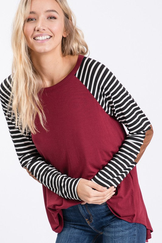 Burgundy Stripe Sleeve Top