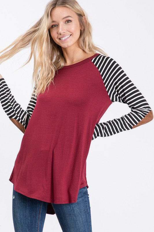 Burgundy Stripe Sleeve Top