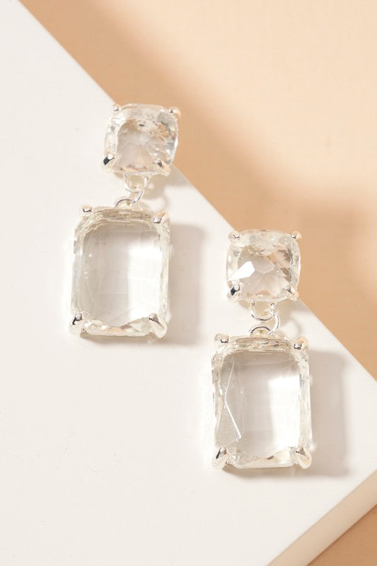 Glass Stone Dangle Earrings(Silver)