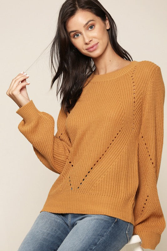 Camel Crew Neck Ribbed Sweater