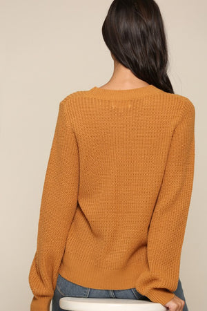 Camel Crew Neck Ribbed Sweater
