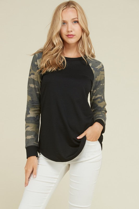 Camo Sleeve Top- T1037