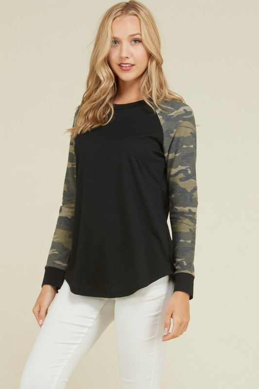 Camo Sleeve Top- T1037