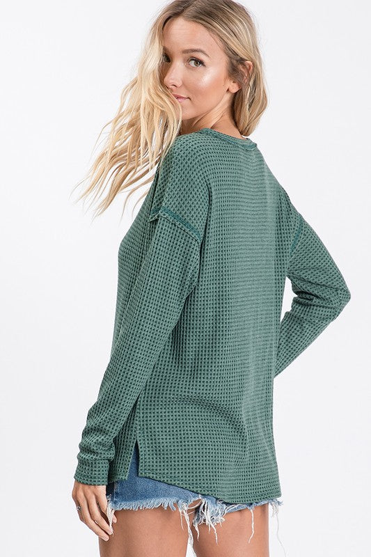 Long Sleeve  Waffle Knit Top - T949